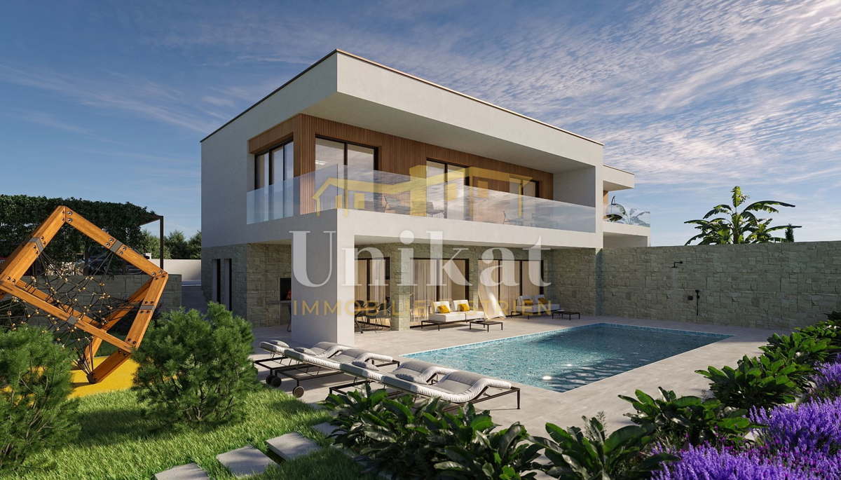 Novogradnja - dvojna hiša s bazenom 7 km od morja